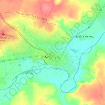 Kedougou topographic map, elevation, terrain