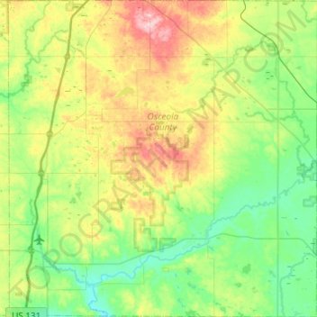 Osceola County topographic map, elevation, terrain
