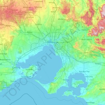 Melbourne topographic map, elevation, terrain