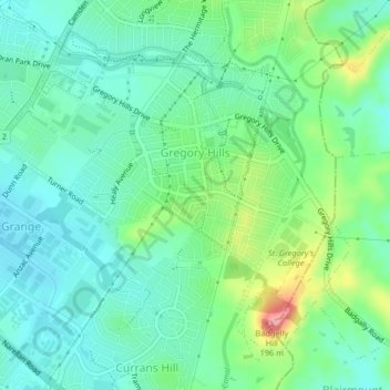 Gregory Hills topographic map, elevation, terrain