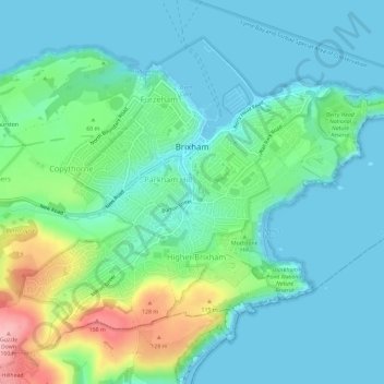 Brixham topographic map, elevation, terrain