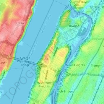 Manhattan Community Board 12 topographic map, elevation, terrain