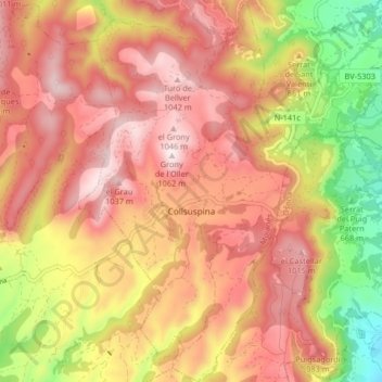 Collsuspina topographic map, elevation, terrain