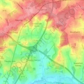 Theydon Garnon topographic map, elevation, terrain