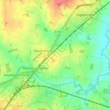 Mountnessing topographic map, elevation, terrain