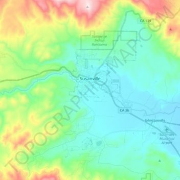 Susanville topographic map, elevation, terrain