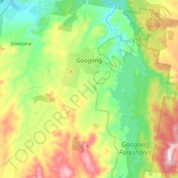 Googong topographic map, elevation, terrain
