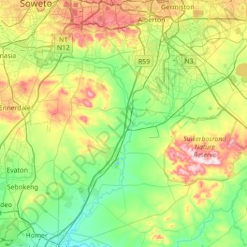 Klip River topographic map, elevation, terrain