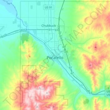 Pocatello topographic map, elevation, terrain