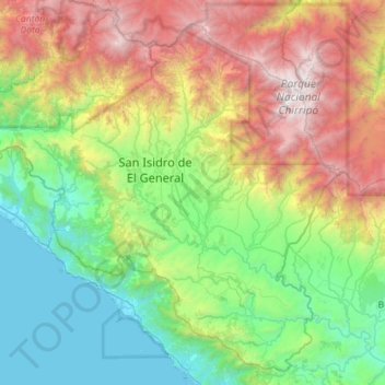 Cantón Pérez Zeledón topographic map, elevation, terrain