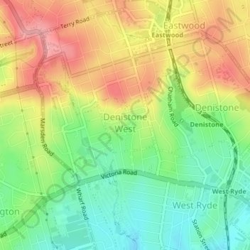Denistone West topographic map, elevation, terrain