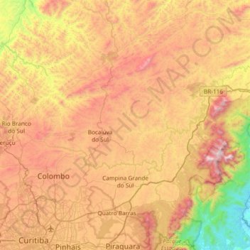 Campina Grande do Sul topographic map, elevation, terrain