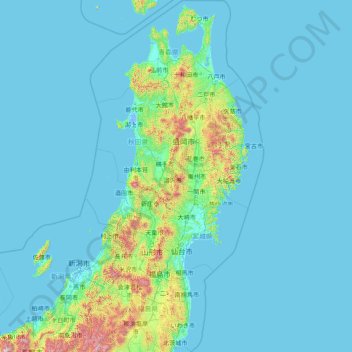 Tohoku topographic map, elevation, terrain
