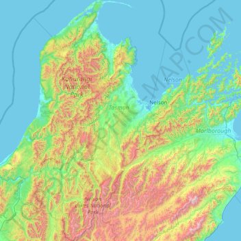 Tasman District topographic map, elevation, terrain