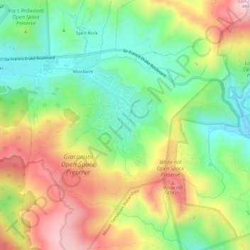 Woodacre topographic map, elevation, terrain