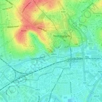 Nottingham Castle topographic map, elevation, terrain