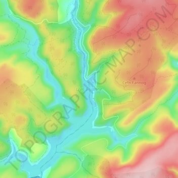 Llyn Brianne topographic map, elevation, terrain