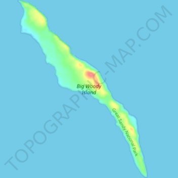 Big Woody Island topographic map, elevation, terrain