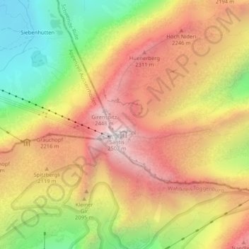 Blau Schnee topographic map, elevation, terrain