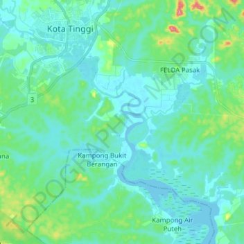 Johor River topographic map, elevation, terrain