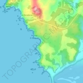 Playa Rocoto topographic map, elevation, terrain