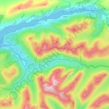 Glen Coe topographic map, elevation, terrain