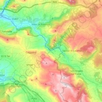 Fiume Melandro topographic map, elevation, terrain