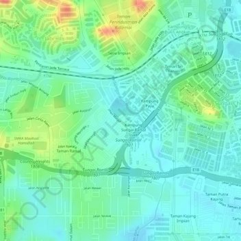 Sungai Ramal topographic map, elevation, terrain