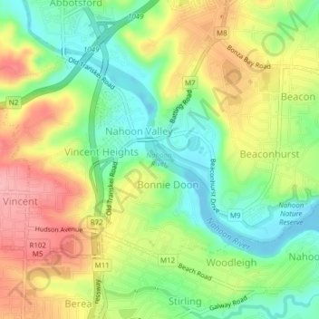 Nahoon River topographic map, elevation, terrain