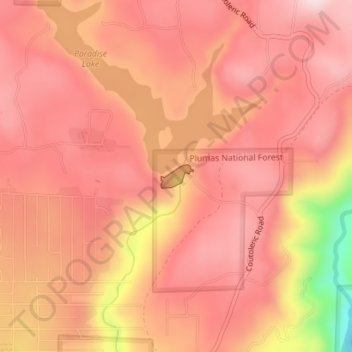 Paradise Dam topographic map, elevation, terrain