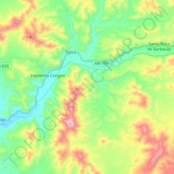 Río Huarmey topographic map, elevation, terrain