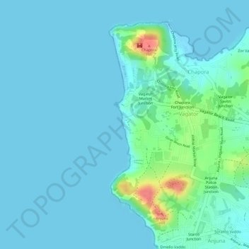 Vagator beach topographic map, elevation, terrain