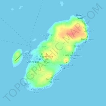 Monhegan Island topographic map, elevation, terrain