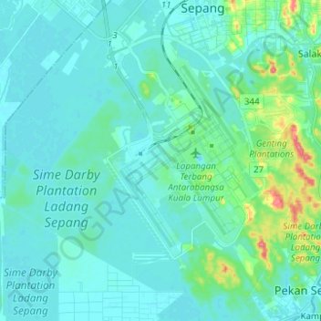 Kuala Lumpur International Airport topographic map, elevation, terrain