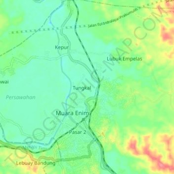 Muara Enim topographic map, elevation, terrain