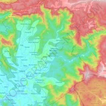 Mhadei Wildlife Sanctuary topographic map, elevation, terrain