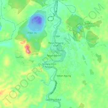 Tanjung Enim topographic map, elevation, terrain