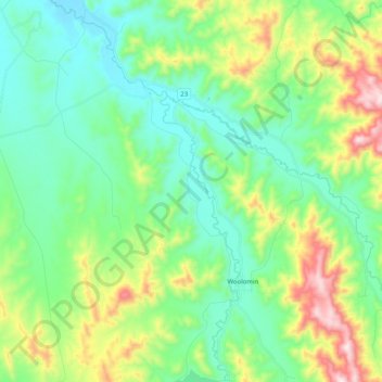 Peel River topographic map, elevation, terrain