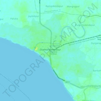 Diamond Harbour topographic map, elevation, terrain