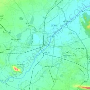 Tirunelveli topographic map, elevation, terrain