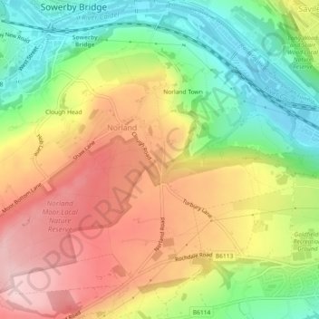 Norland Moor topographic map, elevation, terrain