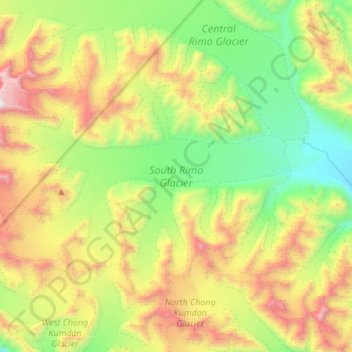 South Rimo Glacier topographic map, elevation, terrain