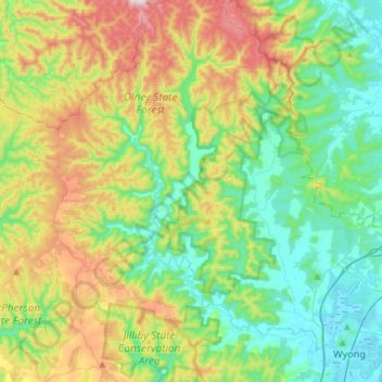 Wyong River topographic map, elevation, terrain