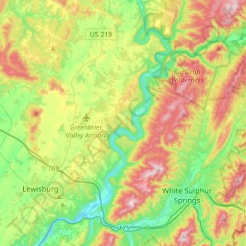 Greenbrier River topographic map, elevation, terrain