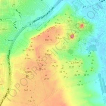 Giza Pyramids topographic map, elevation, terrain