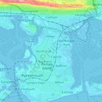 Portsmouth topographic map, elevation, terrain