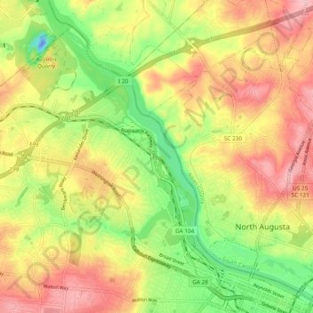 Augusta Canal topographic map, elevation, terrain