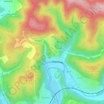 Freusburg topographic map, elevation, terrain