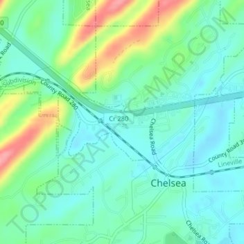 Chelsea topographic map, elevation, terrain