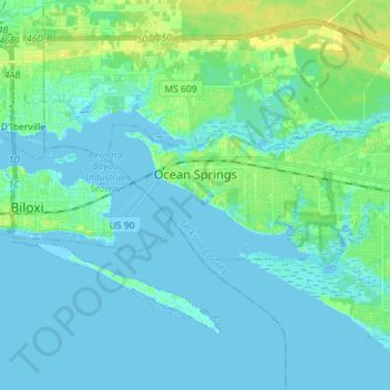 Ocean Springs topographic map, elevation, terrain